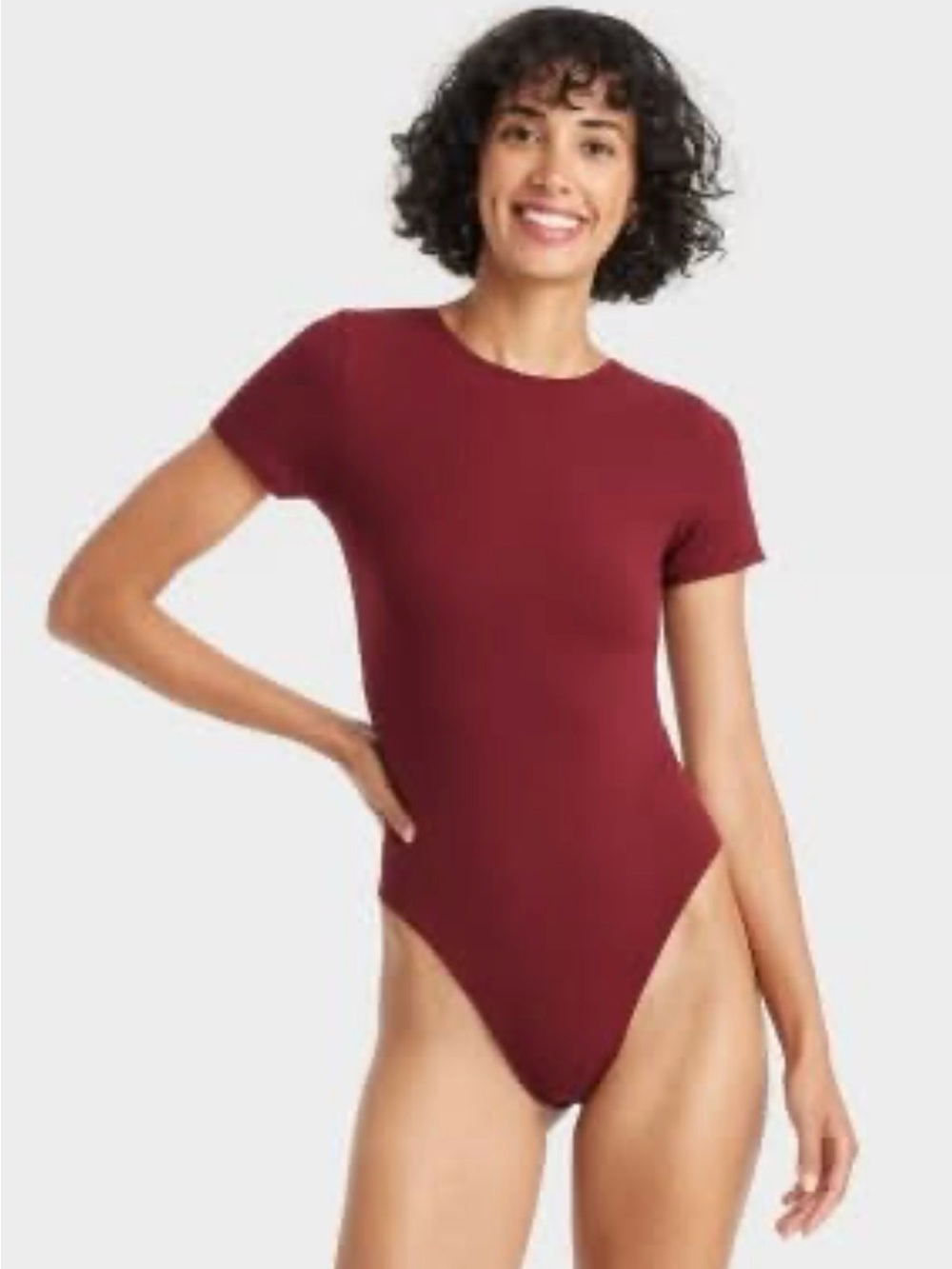 Women’s Auden Luxury Collection Short Sleeve Burgundy Bodysuit - Size Large